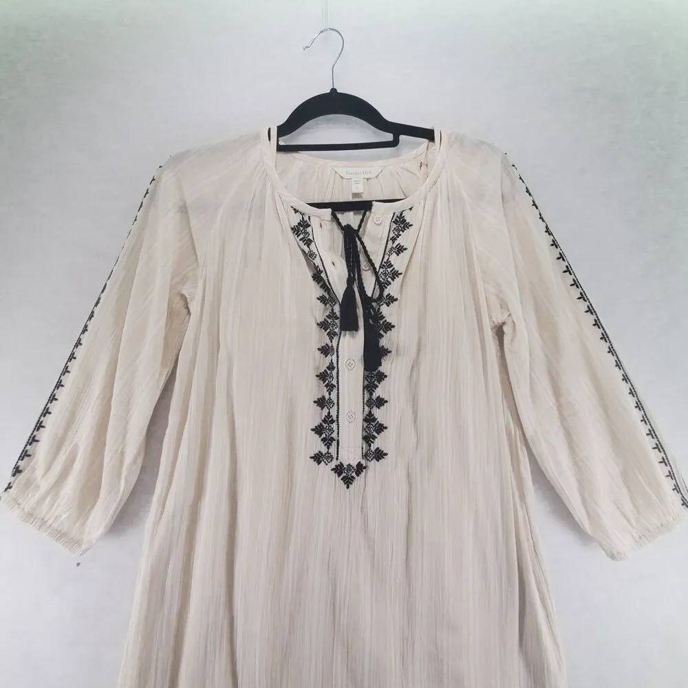sz 2 Garnet Hill Organic Cotton Embroidered Gauze Tunic Dress Slip Knee Length